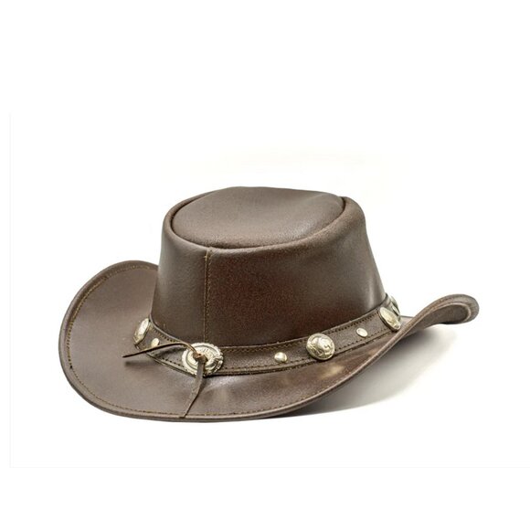 Hadzam S Unisex Water Resistant Brown Leather Buffalo Nickel Western Cowboy Hat main image 12